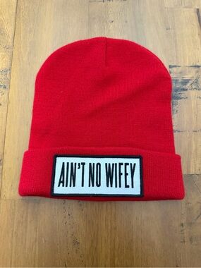 Dimepiece Red Knit Beanie with 'AIN'T NO WIFEY' Patch